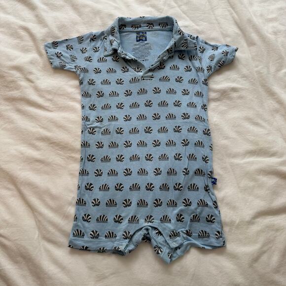 Kickee Pants Baby Romper 18-24M Blue Rolly Polly Print Bamboo Polo One-Piece - Picture 5 of 5